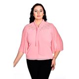 missrose Kadın Büyük Beden Sandy Kumaş İnci Detaylı Yarasa Kol Bluz PUDRA 48