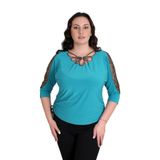 missrose Kadın Büyük Beden Sandy Kumaş Kollar Dantel Yaka Biyeli Kruvaze Bluz YEŞİL 50