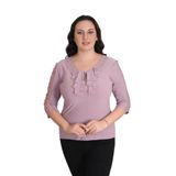 missrose Kadın Büyük Beden Sandy Kumaş Kollar Dantel Yaka Fullar ve İnci Detaylı Bluz PUDRA 46