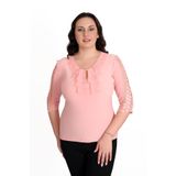 missrose Kadın Büyük Beden Sandy Kumaş Kollar Dantel Yaka Fullar ve İnci Detaylı Bluz SOMON 46