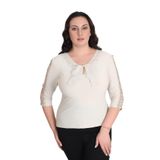 missrose Kadın Büyük Beden Sandy Kumaş Kollar Dantel Yaka Fullar ve İnci Detaylı Bluz TAŞ 50