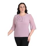 missrose Kadın Büyük Beden Sandy Kumaş Kollar Dantel Yaka Taş Detaylı Bluz LİLA 44