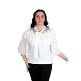 missrose Kadın Büyük Beden Sandy Kumaş Kollar Piliseli Fular Detaylı Bluz KREM 44