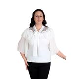 missrose Kadın Büyük Beden Sandy Kumaş Kollar Piliseli Fular Detaylı Bluz KREM 48