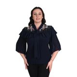 missrose Kadın Büyük Beden Sandy Kumaş Kollar Piliseli Fular Detaylı Bluz LACİVERT 46