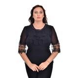 missrose Kadın Büyük Beden Sandy Kumaş Kollar Şifon Piliseli ve Dantteli Yaka İncili Taşlı Bluz SİYAH 48