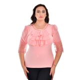 missrose Kadın Büyük Beden Sandy Kumaş Kollar Şifon Piliseli ve Dantteli Yaka İncili Taşlı Bluz SOMON 48