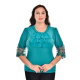 missrose Kadın Büyük Beden Sandy Kumaş Kollar Şifon Piliseli ve Dantteli Yaka İncili Taşlı Bluz YEŞİL 48