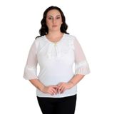 missrose Kadın Büyük Beden Sandy Kumaş Kollar Şifon Piliseli Yaka Dantel ve Broş Bluz KREM 46