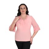 missrose Kadın Büyük Beden Sandy Kumaş Kollar Şifon Piliseli Yaka Dantel ve Broş Bluz SOMON 46