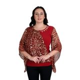 missrose Kadın Büyük Beden Sandy Kumaş Leopar Şifon Kolye Aksesuarlı Bluz BORDO 46