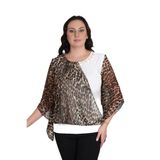 missrose Kadın Büyük Beden Sandy Kumaş Leopar Şifon Kolye Aksesuarlı Bluz KREM 46