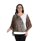 missrose Kadın Büyük Beden Sandy Kumaş Leopar Şifon Kolye Aksesuarlı Bluz KREM 48