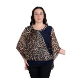 missrose Kadın Büyük Beden Sandy Kumaş Leopar Şifon Kolye Aksesuarlı Bluz LACİVERT 44
