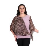 missrose Kadın Büyük Beden Sandy Kumaş Leopar Şifon Kolye Aksesuarlı Bluz PUDRA 44