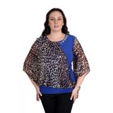 missrose Kadın Büyük Beden Sandy Kumaş Leopar Şifon Kolye Aksesuarlı Bluz SAKS 46