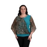 missrose Kadın Büyük Beden Sandy Kumaş Leopar Şifon Kolye Aksesuarlı Bluz YEŞİL 48