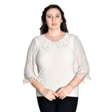 missrose Kadın Büyük Beden Sandy Kumaş Önyaka Dantelli Broşlü Bluz BEJ 48