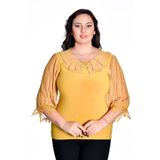missrose Kadın Büyük Beden Sandy Kumaş Önyaka Dantelli Broşlü Bluz HARDAL 48