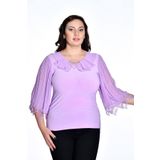 missrose Kadın Büyük Beden Sandy Kumaş Önyaka Dantelli Broşlü Bluz LİLA 48