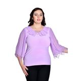 missrose Kadın Büyük Beden Sandy Kumaş Önyaka Dantelli Broşlü Bluz LİLA 50