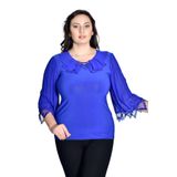 missrose Kadın Büyük Beden Sandy Kumaş Önyaka Dantelli Broşlü Bluz MAVİ 46