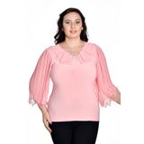 missrose Kadın Büyük Beden Sandy Kumaş Önyaka Dantelli Broşlü Bluz SOMON 44