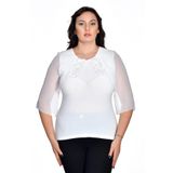 missrose Kadın Büyük Beden Sandy Kumaş Pullu İncili Dantel Kollar Şifon Bluz BEYAZ 50