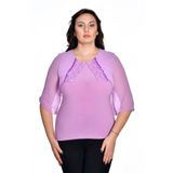 missrose Kadın Büyük Beden Sandy Kumaş Pullu İncili Dantel Kollar Şifon Bluz FUŞYA 48