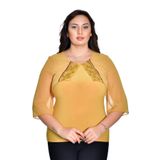 missrose Kadın Büyük Beden Sandy Kumaş Pullu İncili Dantel Kollar Şifon Bluz HARDAL 48