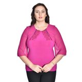 missrose Kadın Büyük Beden Sandy Kumaş Pullu İncili Dantel Kollar Şifon Bluz MOR 46