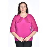 missrose Kadın Büyük Beden Sandy Kumaş Pullu İncili Dantel Kollar Şifon Bluz MOR 50