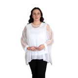 missrose Kadın Büyük Beden Sandy Kumaş Şifon İnci Detaylı Yarasa Kol Bluz KREM 50