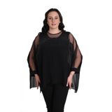missrose Kadın Büyük Beden Sandy Kumaş Şifon İnci Detaylı Yarasa Kol Bluz SİYAH GÜMÜŞ 44