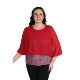 missrose Kadın Büyük Beden Sandy Kumaş Şifon Kol Dijital Baskılı Bluz KIRMIZI 46