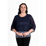 missrose Kadın Büyük Beden Sandy Kumaş Şifon Kol Dijital Baskılı Bluz LACİVERT 46