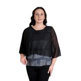 missrose Kadın Büyük Beden Sandy Kumaş Şifon Kol Dijital Baskılı Bluz SİYAH 44