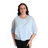missrose Kadın Büyük Beden Sandy Kumaş Şifon Taş Detaylı Bluz MAVİ 50