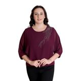 missrose Kadın Büyük Beden Sandy Kumaş Şifon Taş Detaylı Bluz MOR 48