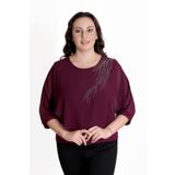 missrose Kadın Büyük Beden Sandy Kumaş Şifon Taş Detaylı Bluz MOR 50