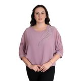 missrose Kadın Büyük Beden Sandy Kumaş Şifon Taş Detaylı Bluz PUDRA 50