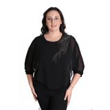 missrose Kadın Büyük Beden Sandy Kumaş Şifon Taş Detaylı Bluz SİYAH 50
