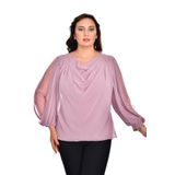 missrose Kadın Büyük Beden Sandy Kumaş Üstü Şifon Kollar Degaje Yaka İnci ve Taş Aksesuarlı Bluz FUŞYA 48