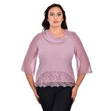 missrose Kadın Büyük Beden Şifon Kumaş İçi Dantelli Degaje Yaka Broşlu Bluz FUŞYA 48