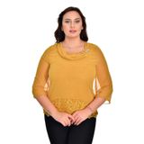 missrose Kadın Büyük Beden Şifon Kumaş İçi Dantelli Degaje Yaka Broşlu Bluz HARDAL 46