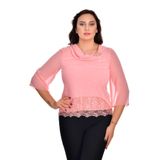 missrose Kadın Büyük Beden Şifon Kumaş İçi Dantelli Degaje Yaka Broşlu Bluz SOMON 44