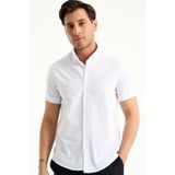 MissThetis Slim Fit Kesim Kısa Kollu Düğme Kapamalı Pamuklu Keten Dokuma Gömlek Yaka Bedene Oturan Cool Gömlek