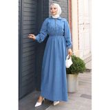 Missvalle Fermuarlı Beli Lastikli Kot Elbise Açık Kot MSV19240 - 46