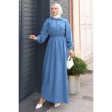 Missvalle Fermuarlı Beli Lastikli Kot Elbise Açık Kot MSV19240 - 48