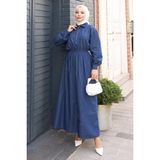 Missvalle Fermuarlı Beli Lastikli Kot Elbise Koyu Kot MSV19240 - 48